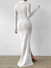 Button Through Sheer Mesh Shirt Dress Without Lingerie Set